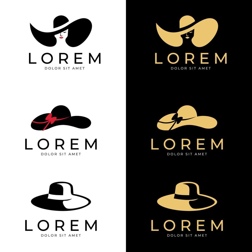 Set of women's hats. womens elegant hat with bow for ladies and lips. vector