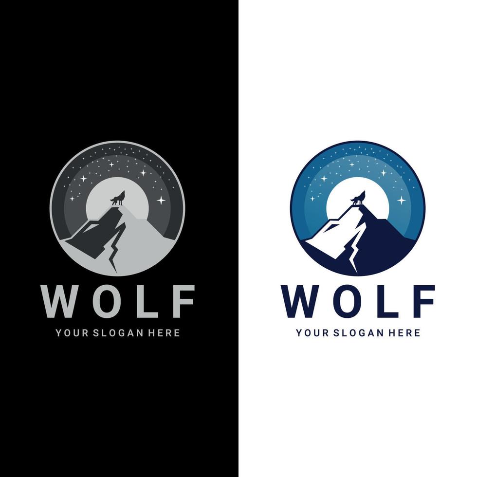 The wolf howls to the moon logo. Wolf Howling In the Full Moon Night vector
