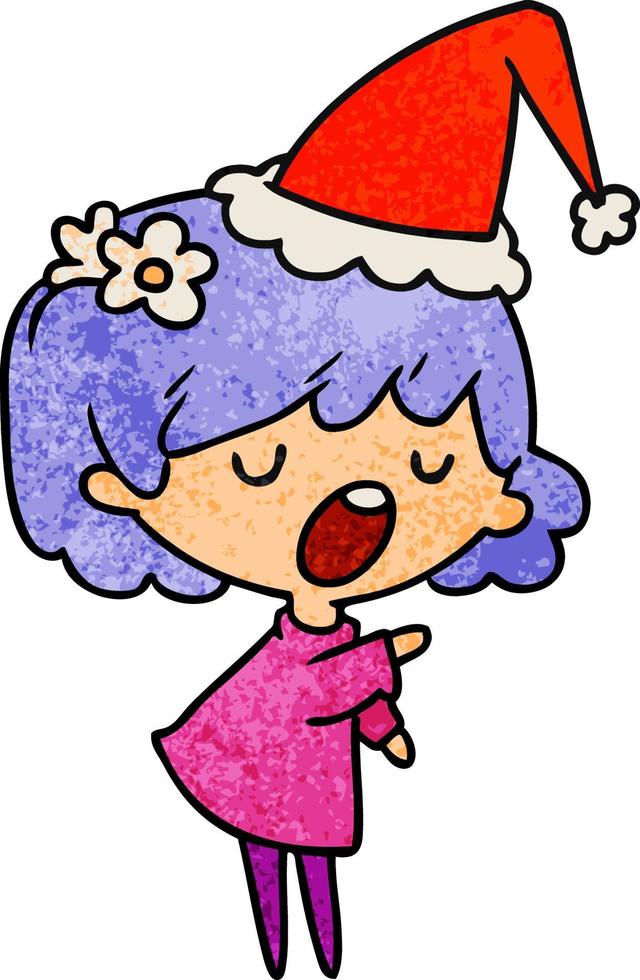 christmas textured cartoon of kawaii girl vector