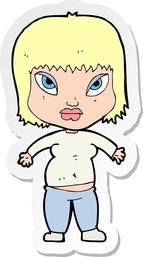sticker of a cartoon overweight woman vector