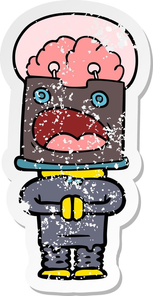 distressed sticker of a cartoon robot vector
