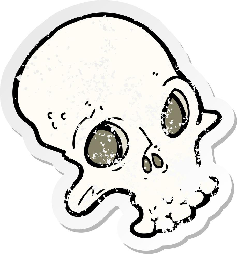 retro distressed sticker of a cartoon spooky skull vector