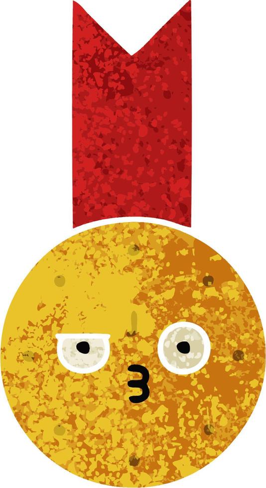 retro illustration style cartoon gold medal vector
