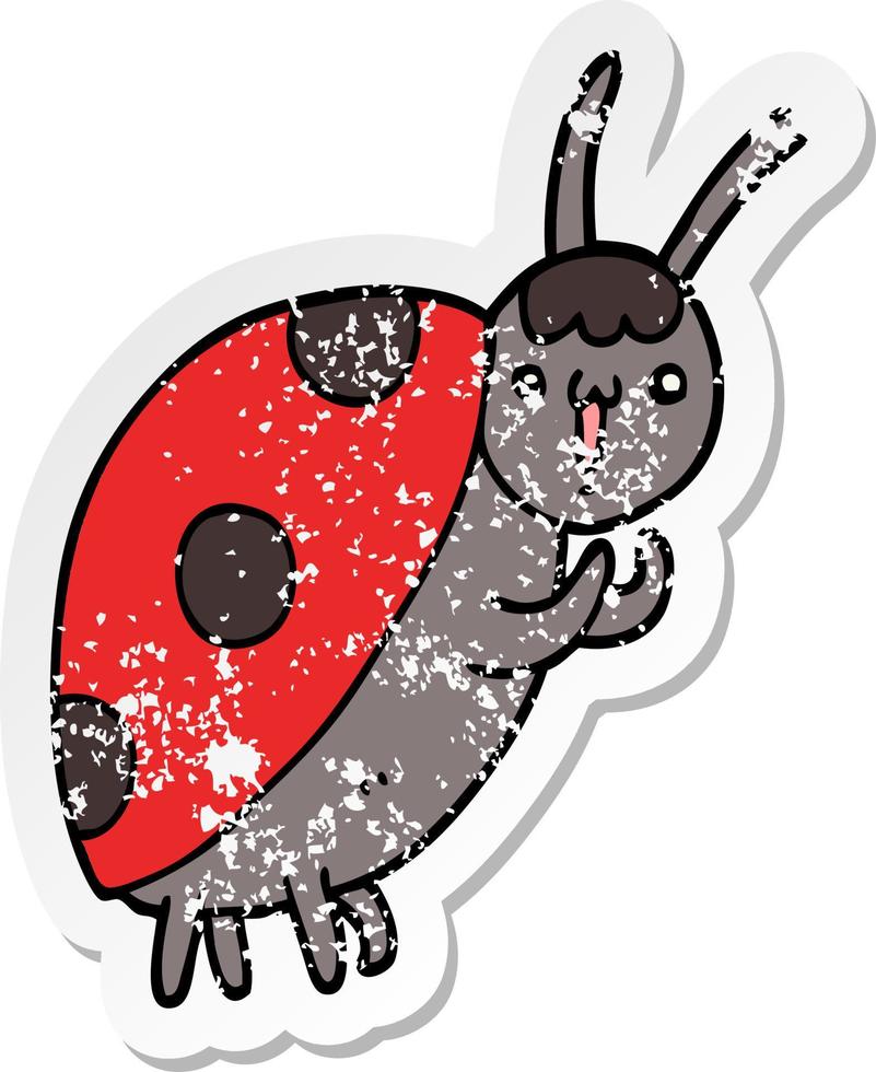 distressed sticker of a cute cartoon ladybug vector