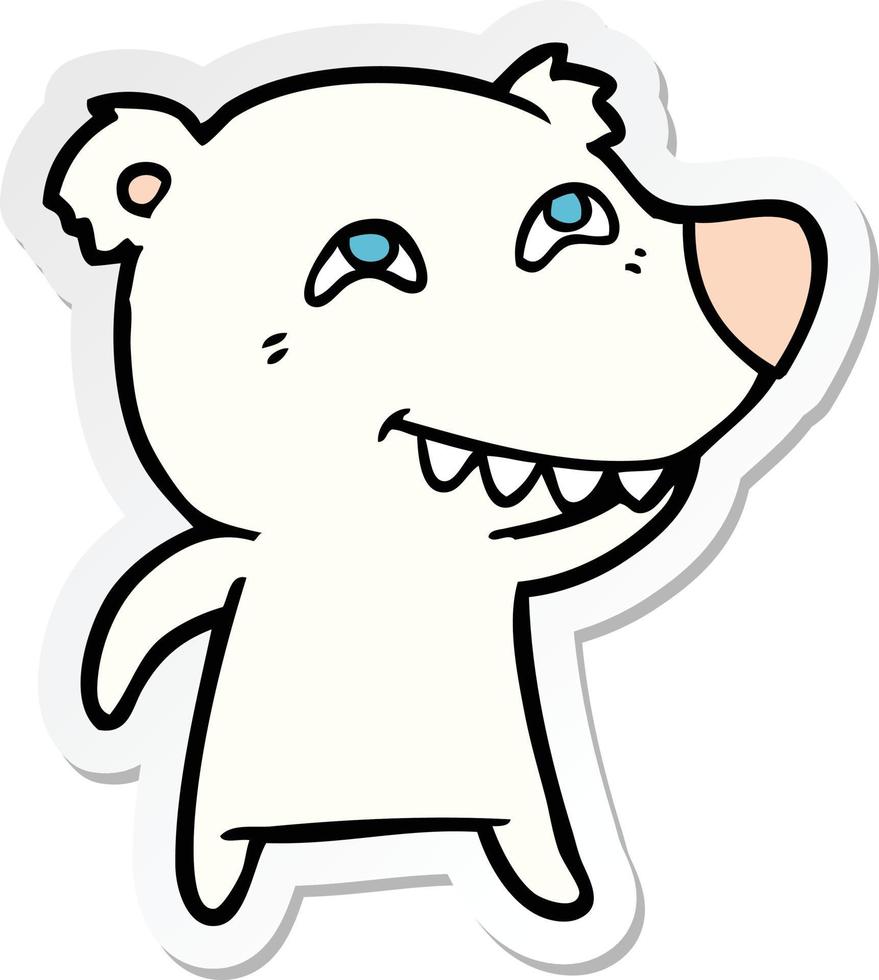 sticker of a cartoon polar bear showing teeth vector