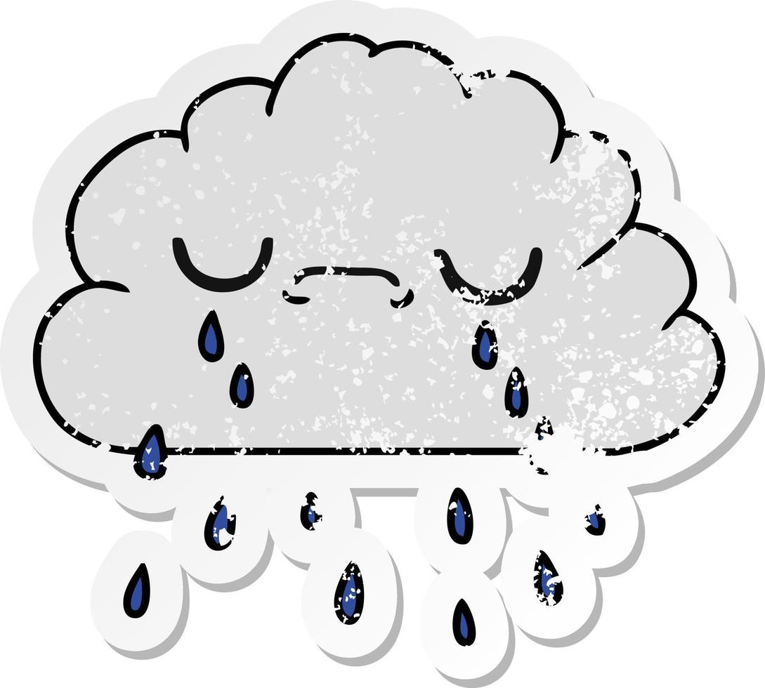 distressed sticker cartoon of cute crying cloud vector