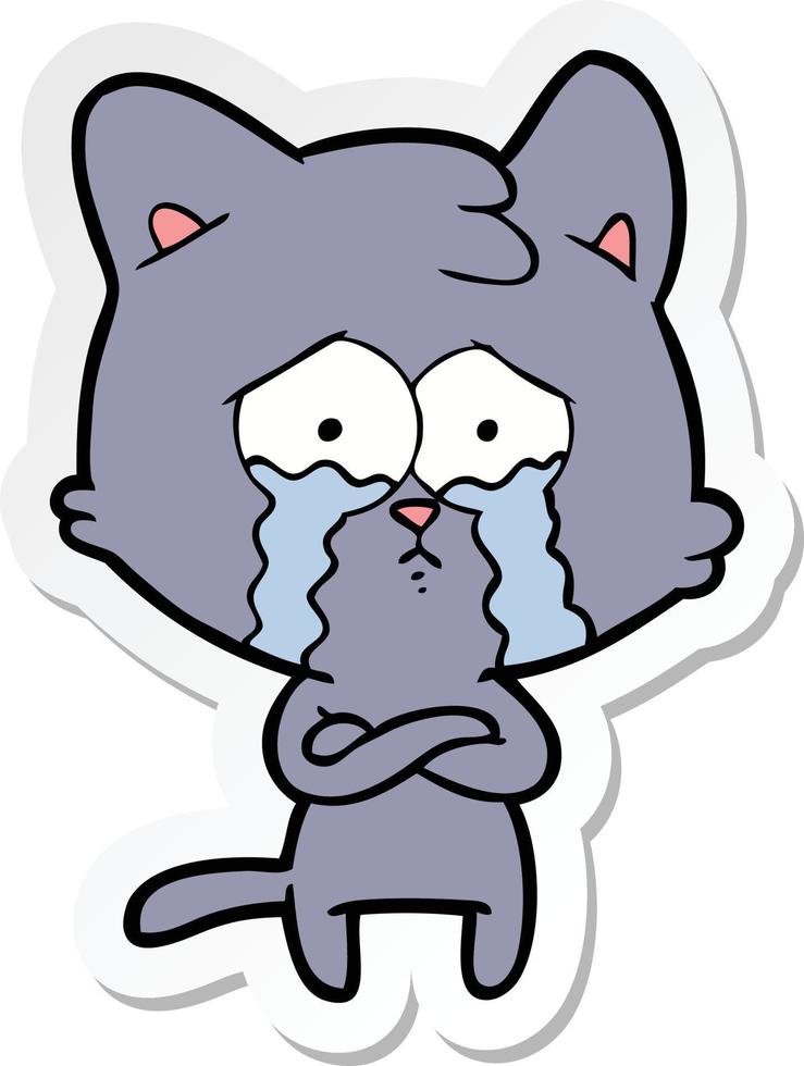 sticker of a cartoon crying cat vector