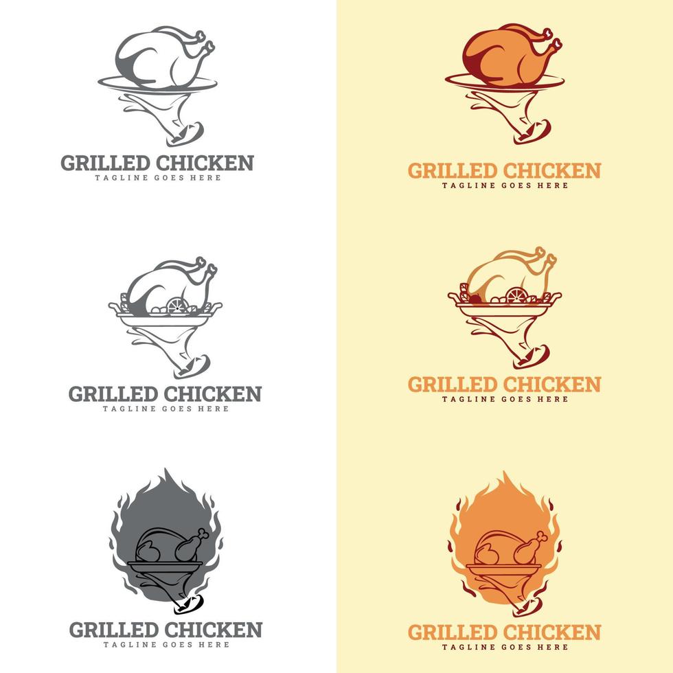 Grilled chicken logo vector. chicken hot food logo, chicken roast logo template vector