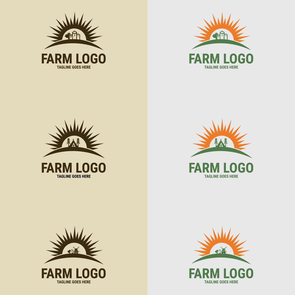 Flat farm logo template collection. Farm product logo or symbol. Agriculture, farming, natural food concept vector