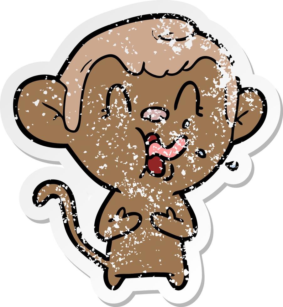 distressed sticker of a crazy cartoon monkey vector