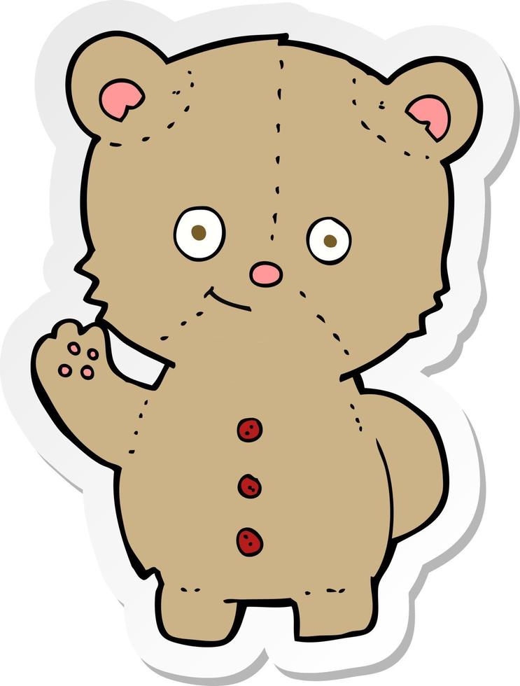 sticker of a cartoon teddy bear waving vector