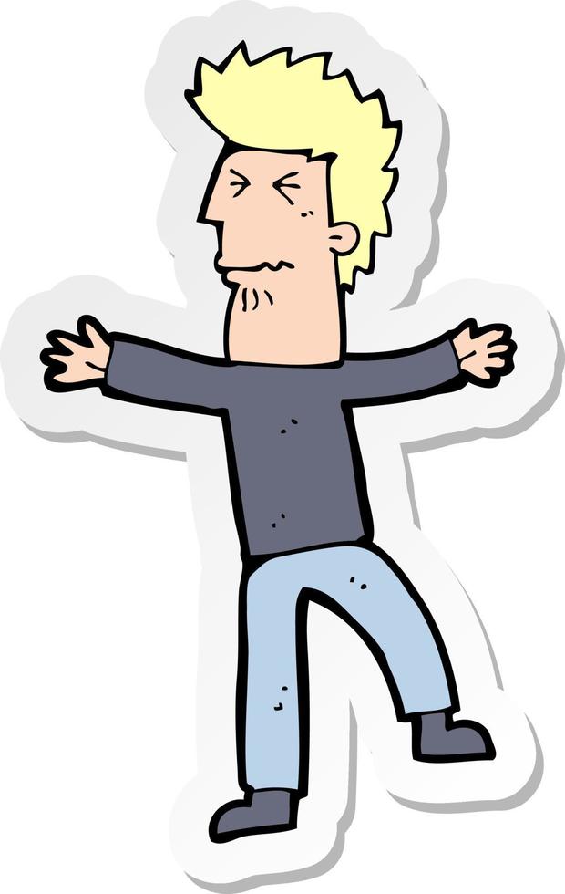 sticker of a cartoon stressed man vector