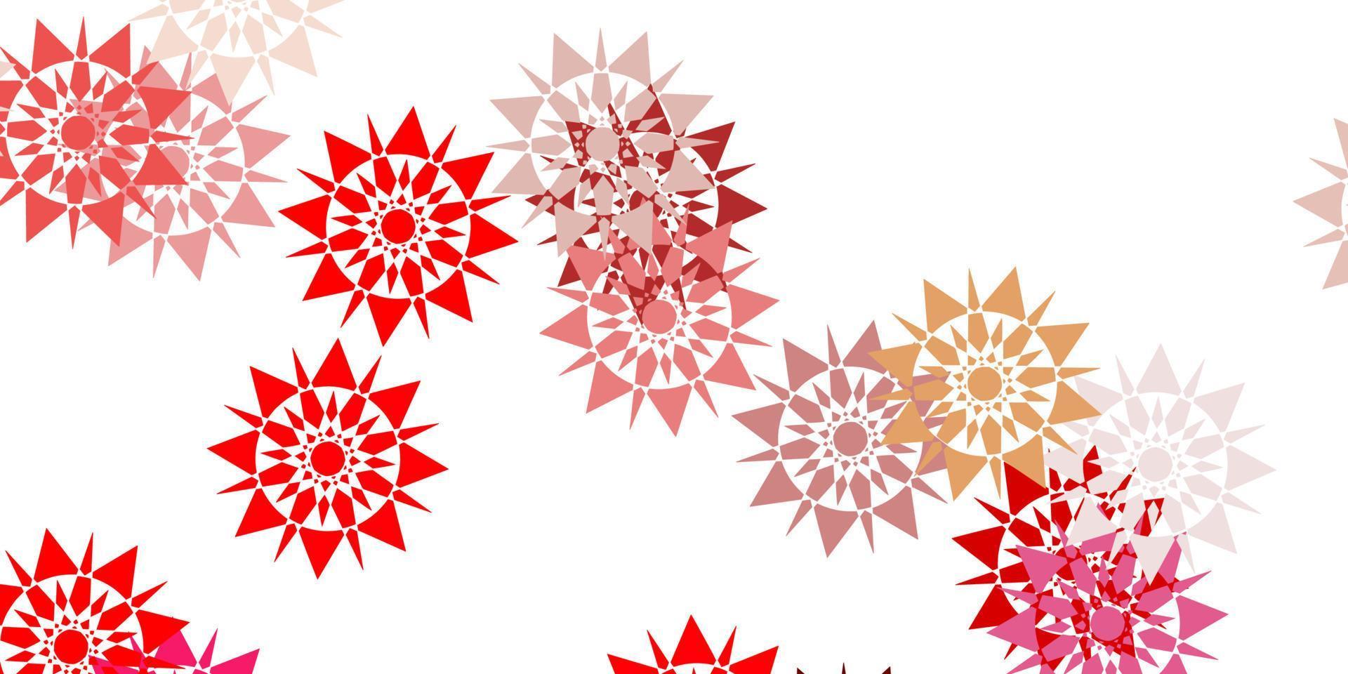 Light red, yellow vector pattern with colored snowflakes.
