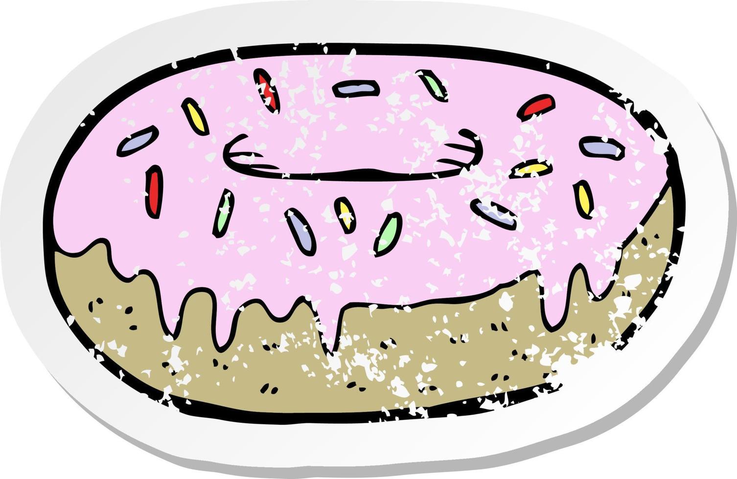 retro distressed sticker of a cartoon donut vector