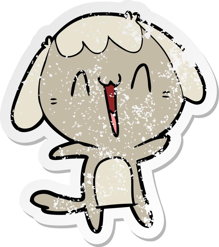 distressed sticker of a cartoon laughing dog vector