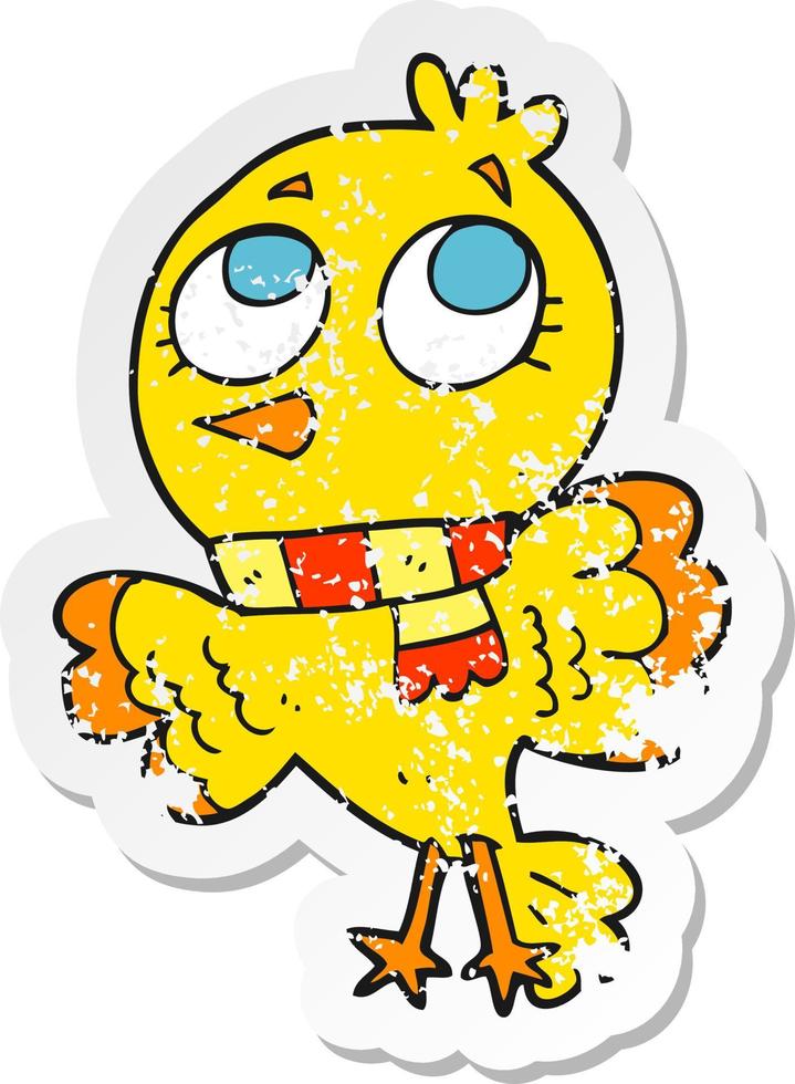 retro distressed sticker of a cute cartoon bird vector