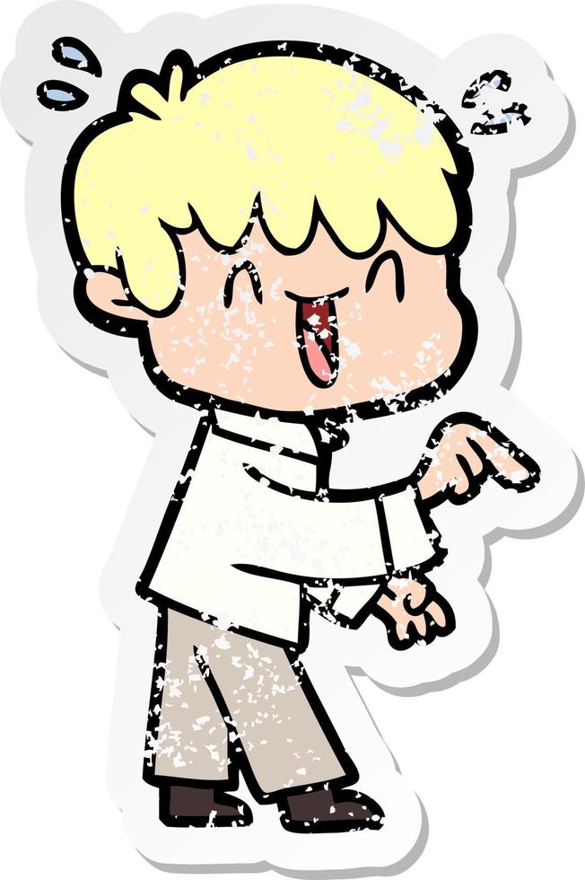 distressed sticker of a cartoon laughing boy vector