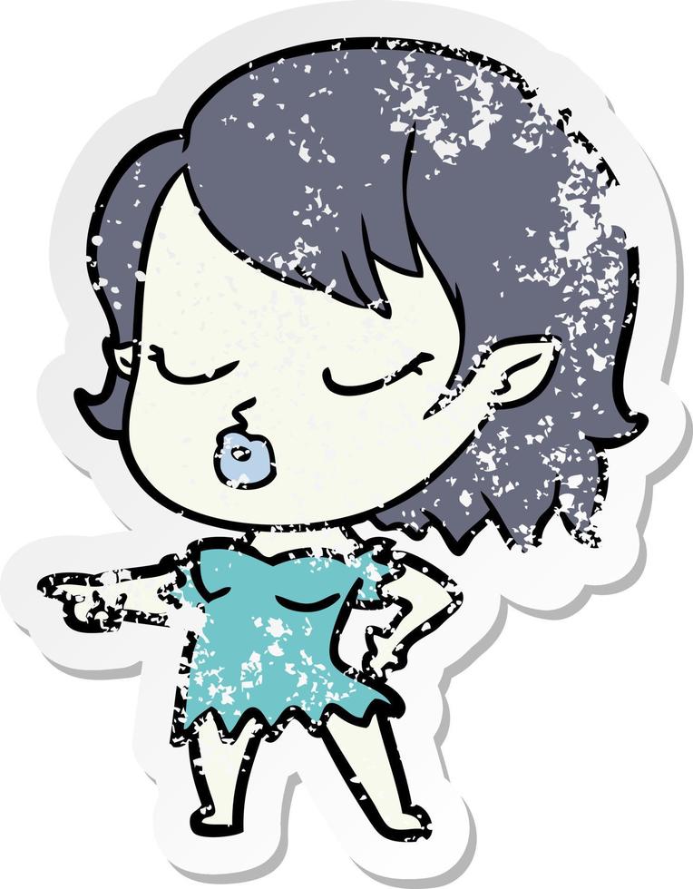 distressed sticker of a cute cartoon vampire girl vector