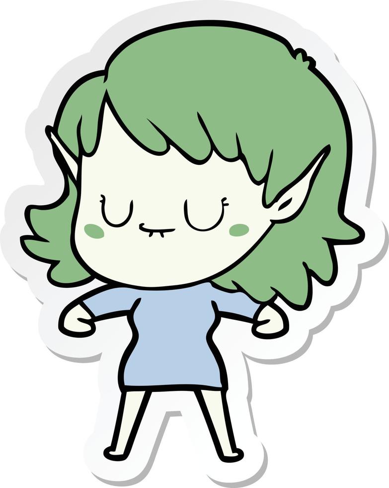 sticker of a happy cartoon elf girl vector