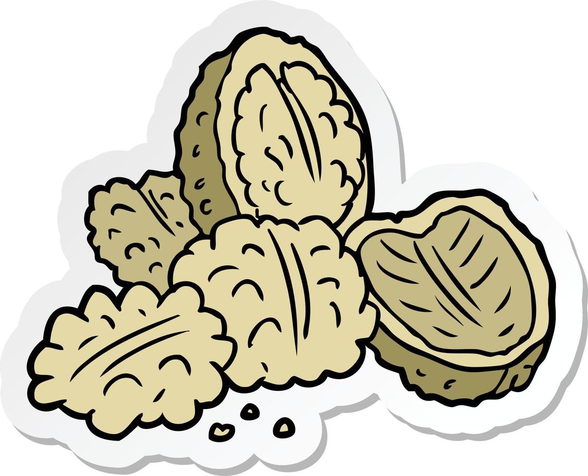 sticker of a cartoon walnuts vector