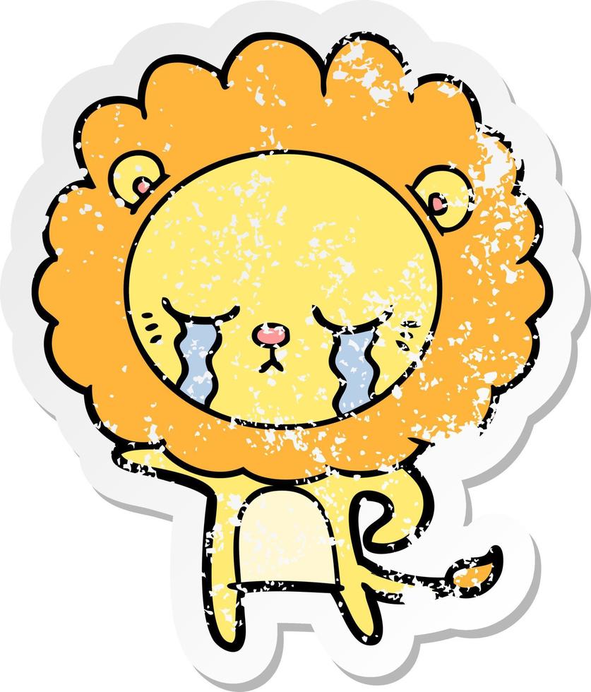 distressed sticker of a crying cartoon lion vector