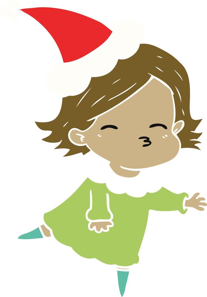 flat color illustration of a woman wearing santa hat vector