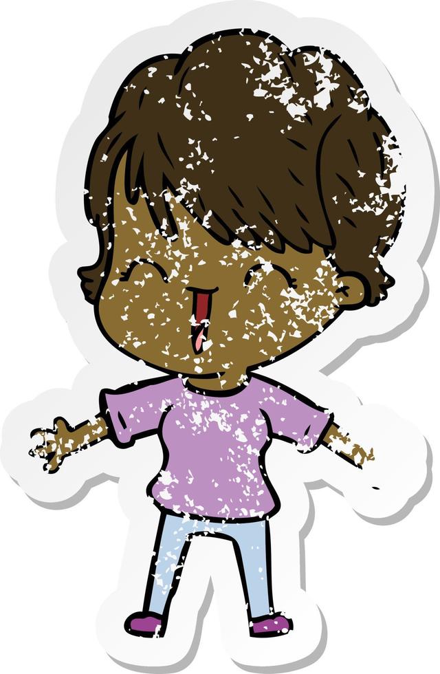 distressed sticker of a cartoon laughing woman vector