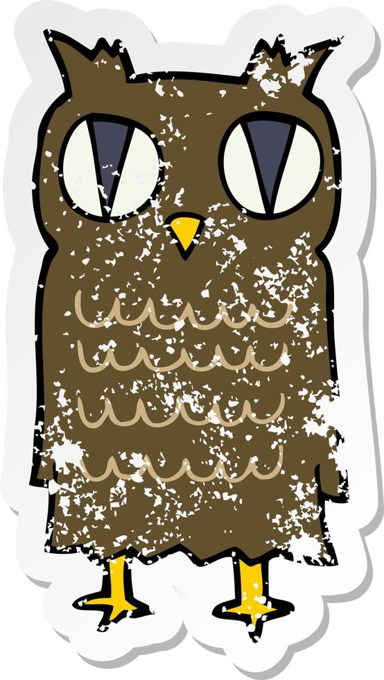 distressed sticker of a cartoon owl vector