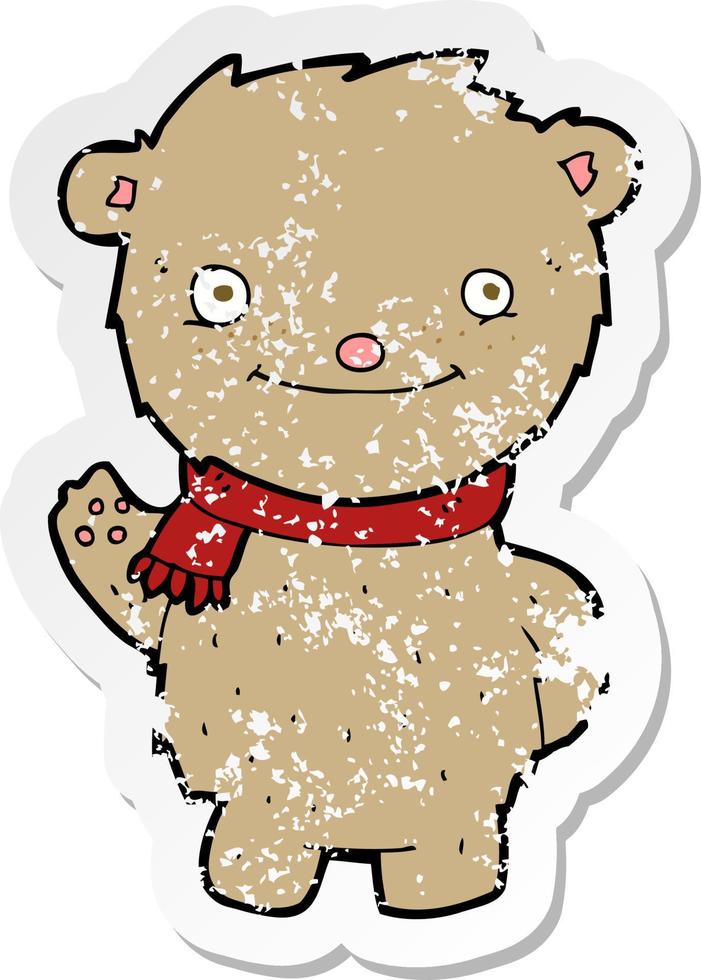 retro distressed sticker of a cartoon teddy bear vector