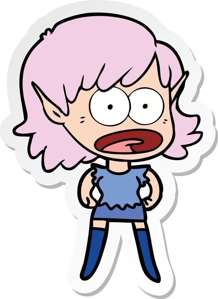 sticker of a cartoon shocked elf girl vector