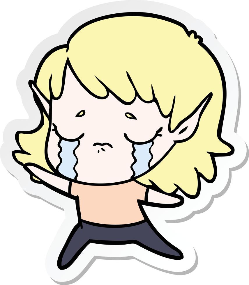 sticker of a cartoon crying elf girl vector