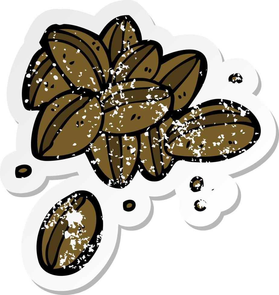 pegatina retro angustiada de una caricatura de granos de café vector