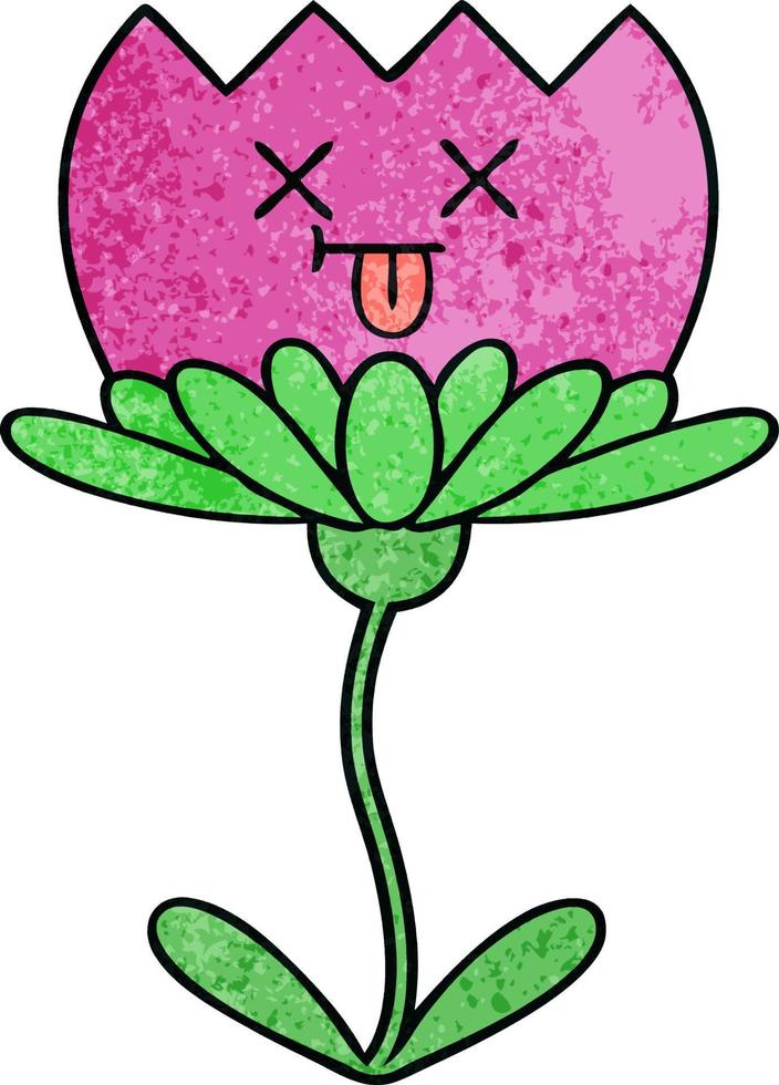 retro grunge texture cartoon flower vector