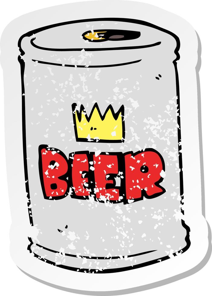 retro distressed sticker of a cartoon beer can vector
