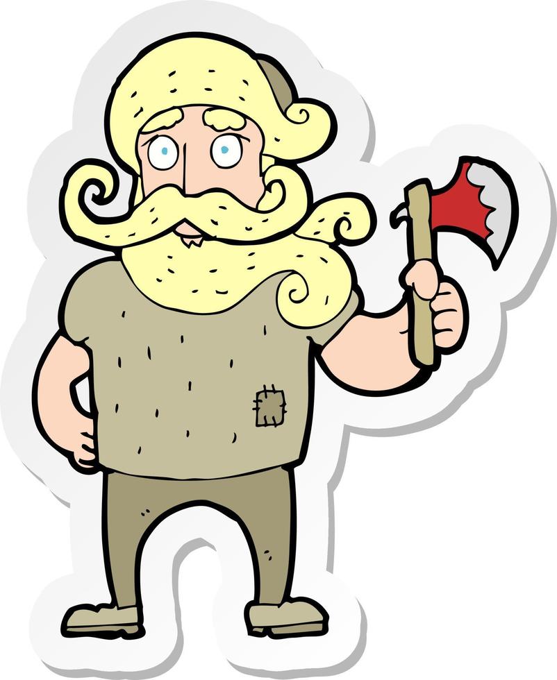 sticker of a cartoon lumberjack with axe vector