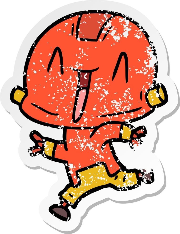 distressed sticker of a cartoon robot vector