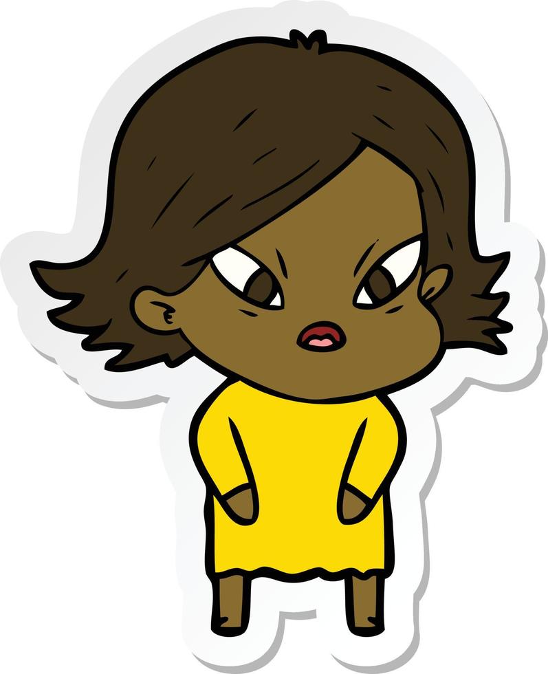 sticker of a cartoon stressed woman vector