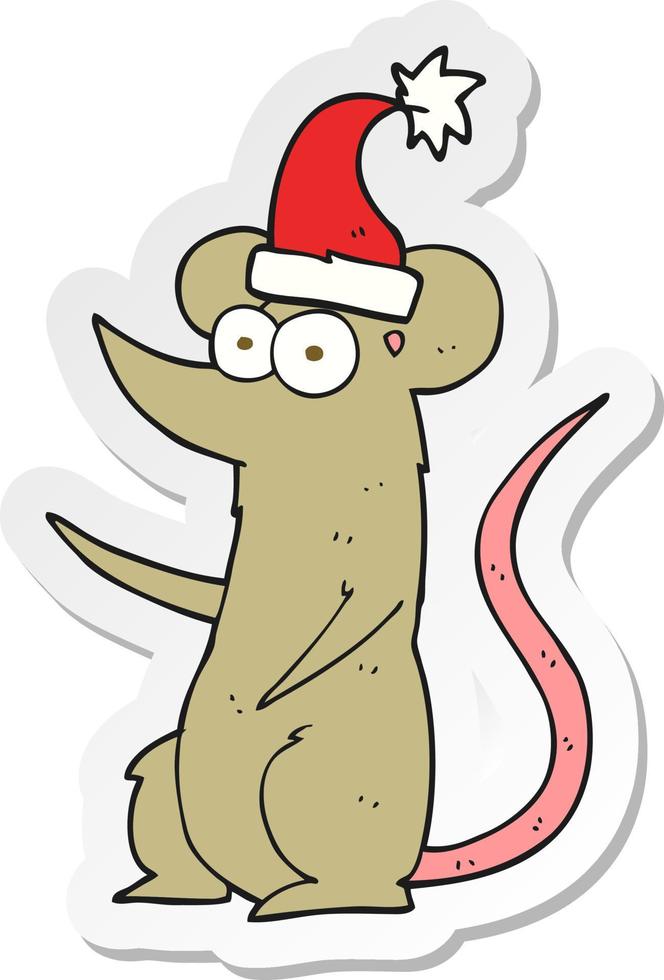 pegatina de un ratón de dibujos animados con sombrero de navidad vector