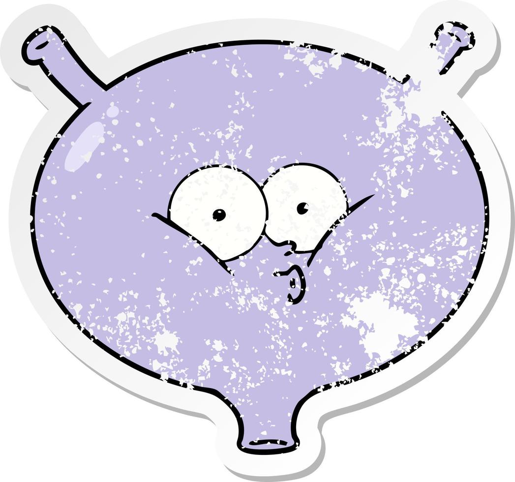 distressed sticker of a cartoon bladder vector