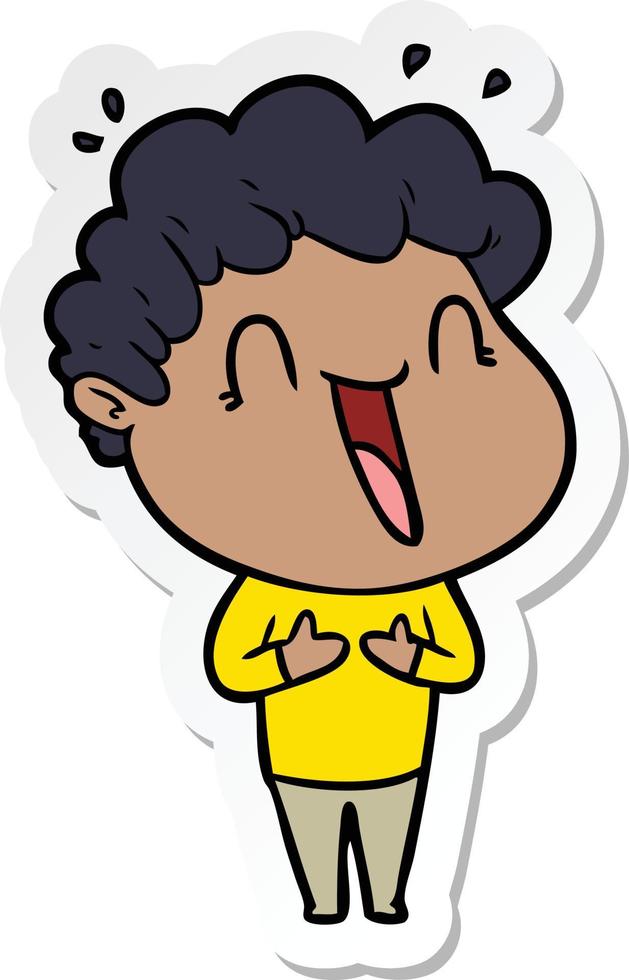 sticker of a cartoon happy man laughing vector