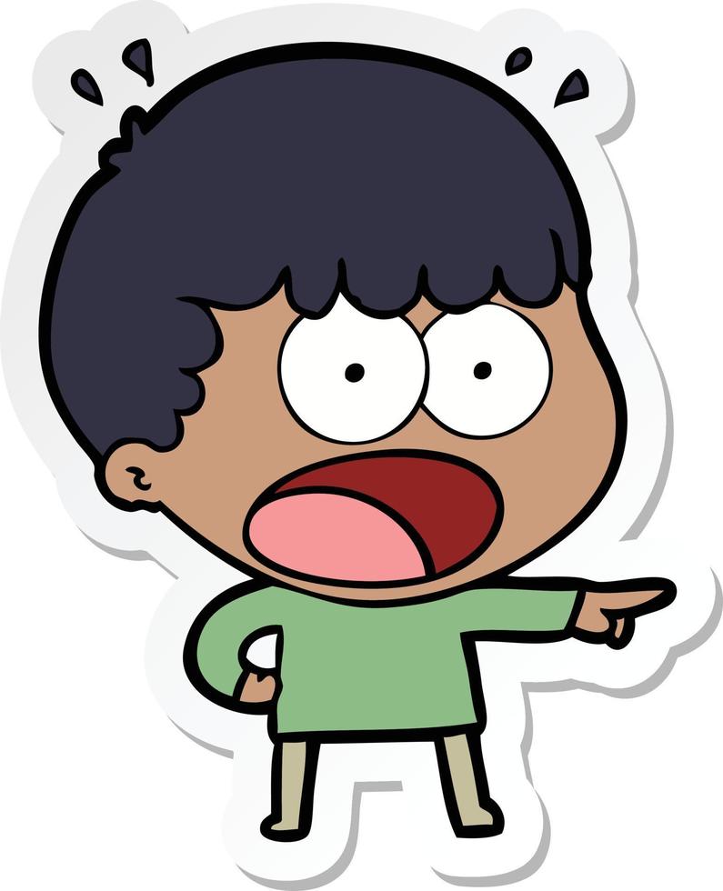 sticker of a cartoon shocked man pointing vector
