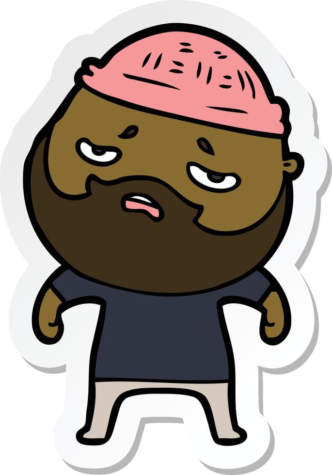 sticker of a cartoon worried man with beard vector