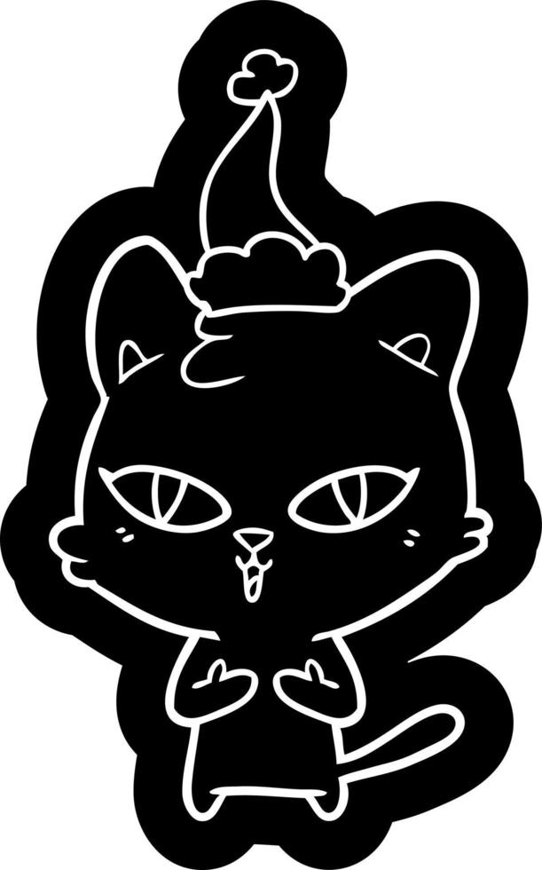 cartoon icon of a cat wearing santa hat vector