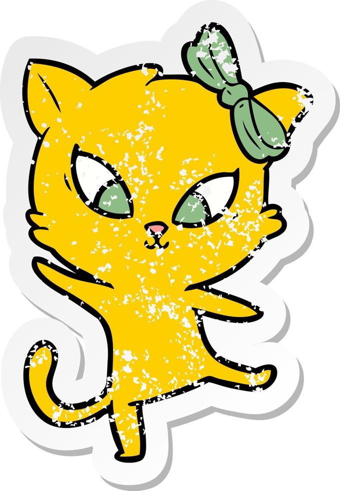 distressed sticker of a cartoon cat vector