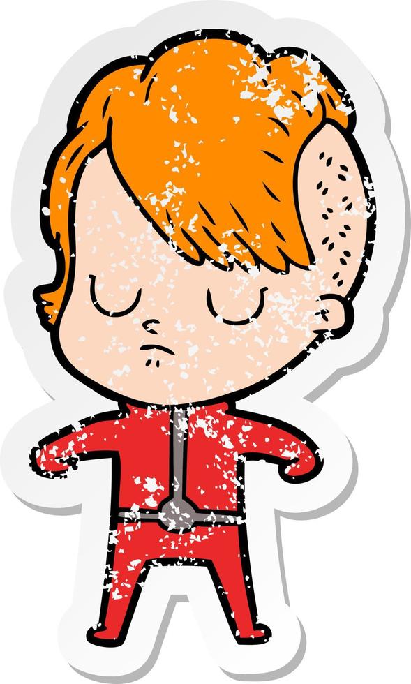 distressed sticker of a cartoon woman vector