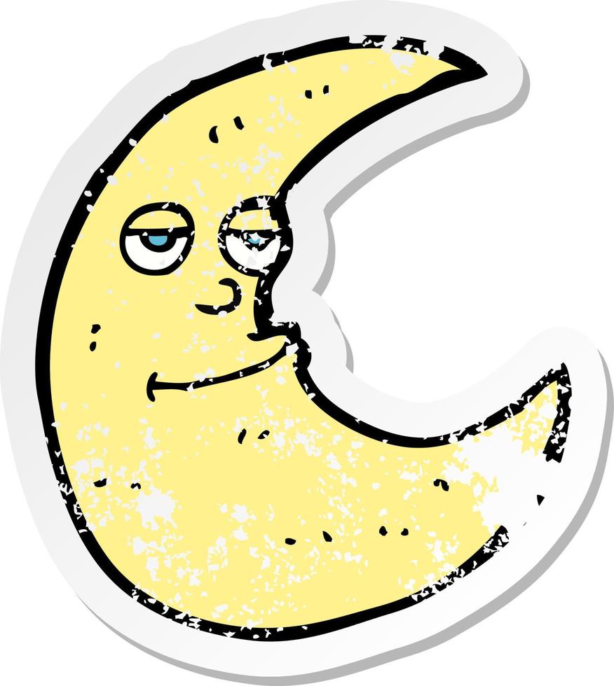 retro distressed sticker of a happy cartoon moon vector