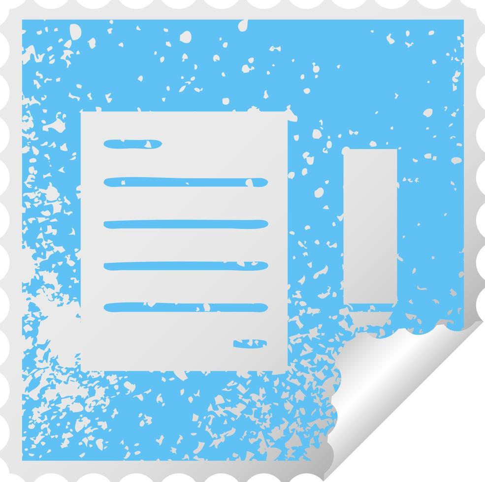 distressed square peeling sticker symbol pencil and paper vector