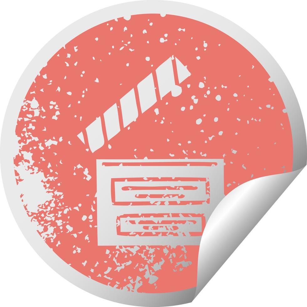 distressed circular peeling sticker symbol director clapper vector