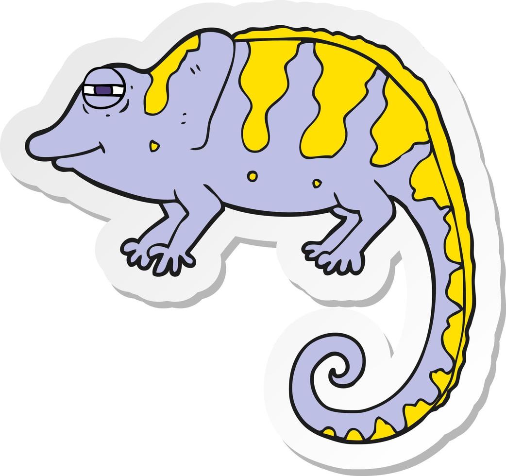 sticker of a cartoon chameleon vector