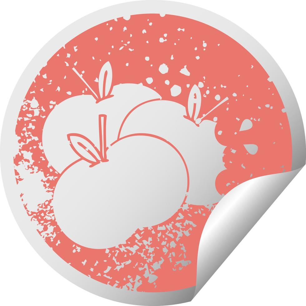 distressed circular peeling sticker symbol juicy apple vector